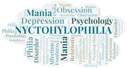 Nyctohylophilia word cloud. Type of Philia.