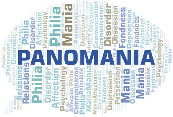 Obraz premium Panomania word cloud. Type of mania, made with text only.