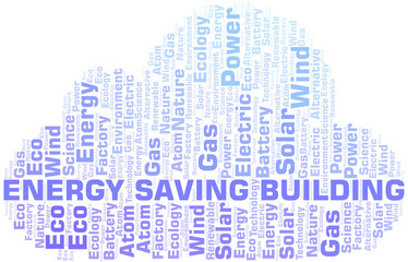 Energy Saving Building word cloud. Wordcloud made with text only.