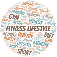 Fitness Lifestyle word cloud. Wordcloud made with text only.