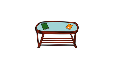 Obraz na płótnie Canvas Wood Table with Glass Top Vector Hand Drawn Sketch Style