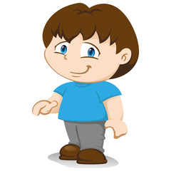 Obraz premium Illustration depicts a yuyu character, boy mascot boy standing in standing position waiting for wearing blue t-shirt gray pants. Ideal for training, institutional and promotional materials