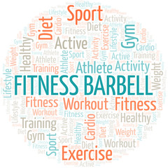 Fitness Barbell word cloud. Wordcloud made with text only.