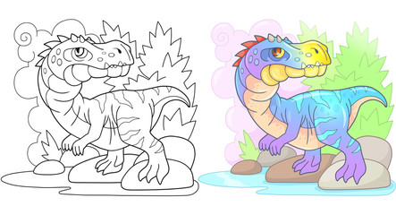 cartoon prehistoric predatory dinosaur baryonyx, funny illustration