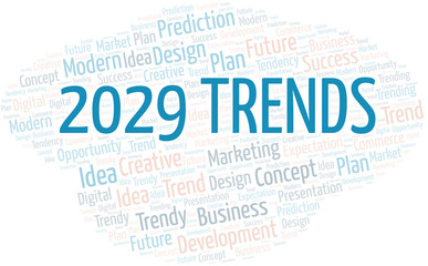2029 Trends word cloud. Wordcloud made with text only.