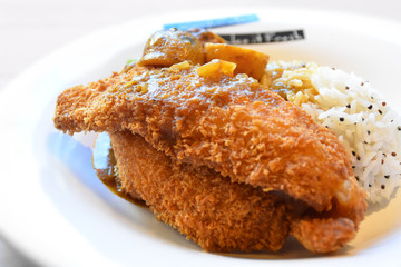 Fried fish with curry closeup