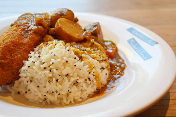 Rice with curry fish and potato