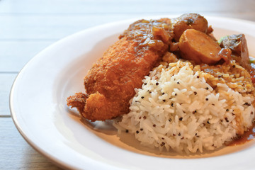 Curry fish with rice and quinoa