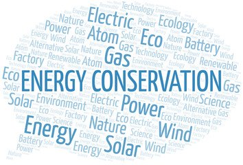 Energy Conservation word cloud. Wordcloud made with text only.