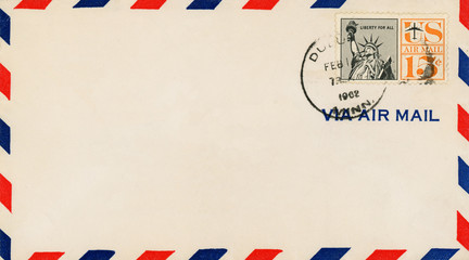 Vintage Air Mail Envelope : with stamps, marks and postal elements.