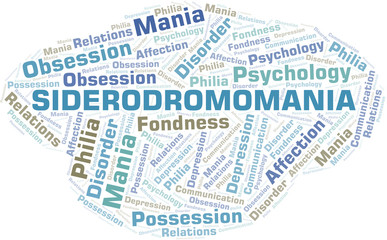 Sitiomania word cloud. Type of mania, made with text only.