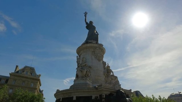 Hyperlapse of Le Monument a la Republique also know Statue de la Republique in Paris France. The iconic place of various gathering in Paris
