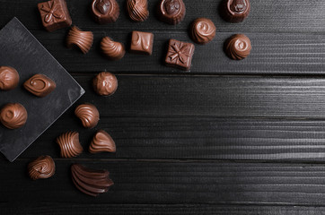 chocolate candies in the different forms and taste