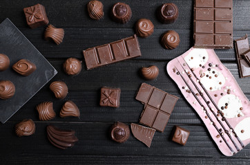 chocolate candies in the different forms and taste