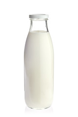 Bottle of fresh organic milk. Isolated on white background. Stock photo.