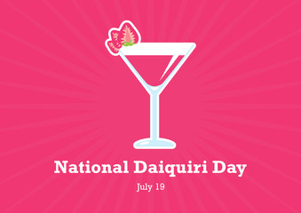 National Daiquiri Day vector. Daiquiri drink with strawberries vector. Daiquiri icon vector. Strawberry Daiquiri vector. Pink strawberry drink. National Daiquiri Day Poster, July 19