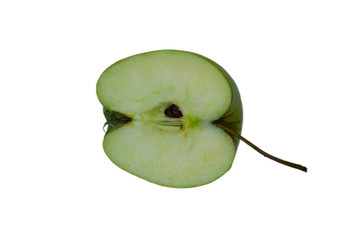 Half of green apple with the peel. Healthy, fresh apple.