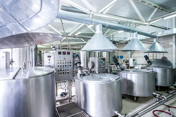 Steel new pipelines and vats on milk factory