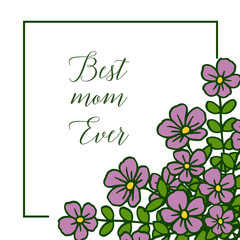 Vector illustration various texture purple flower frame for style card of best mom