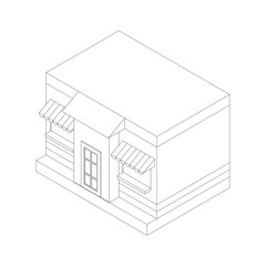 Outline of a building in isometry on white background