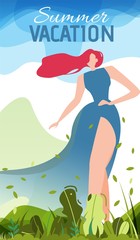 Summer Vacation Poster with Pretty Cartoon Woman