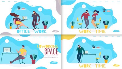 Office Work Time, Coworking Space Landing Page Set