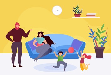 Family Rest at Home Together Flat Illustration