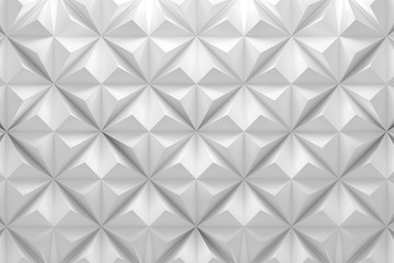 Geometric white pattern with rhombus pyramid triangle shapes. 3d illustration.