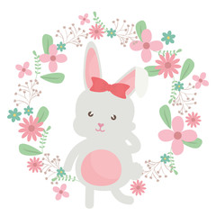 Obraz na płótnie Canvas cute little rabbit with floral decoration frame
