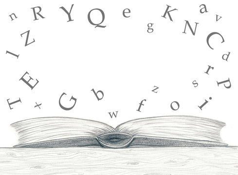 pencil sketch_open_book_empty_alphabetic characters_white background__by jziprian