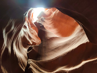 Antelope canyon, Arizona, USA. Sandstone formations, red color, low angle view
