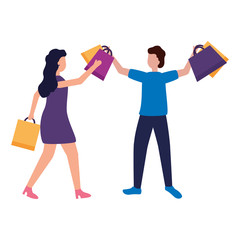 man and woman with shopping bags