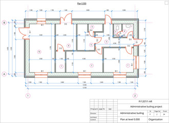 Architectural plan of the administrative building. Color version with place for text and copy space. © ulamolekula