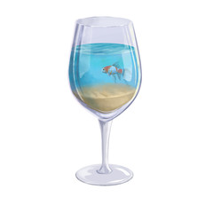 3d view beach in the glass