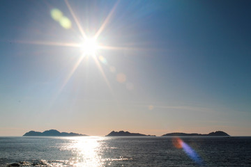 Sunset behind Cíes Islands in Vigo