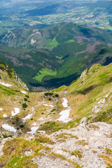 Fototapeta na wymiar The upper and lower floors of the Mulowa Valley in the Western Tatras in Poland.