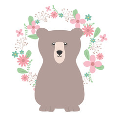 bear grizzly with floral decoration bohemian style