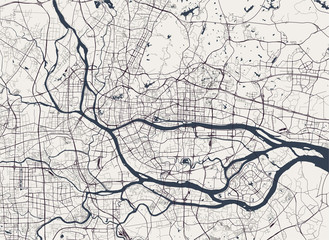 vector map of the city of Guangzhou, Canton, Kwangchow, People's Republic of China