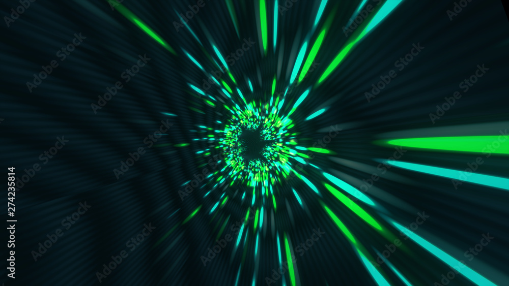 Poster vortex hyperspace tunnel wormhole time and space, warp science fiction background 3d animation