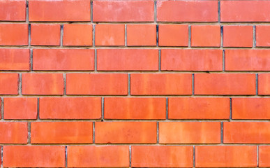 modern masonry wall of red ceramic bricks bonded