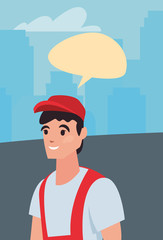 delivery man employee talk bubble