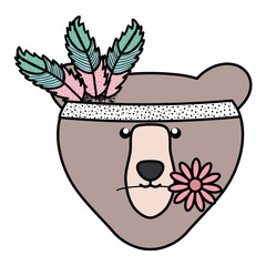 bear grizzly with feathers hat bohemian style