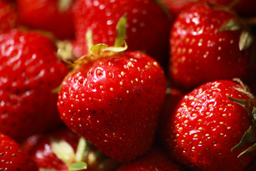 red, ripe, juicy, fragrant strawberry closeup