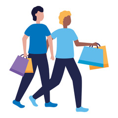 two men with shopping bags commerce