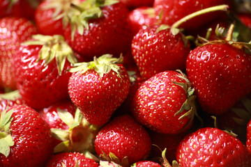 red, ripe, juicy, fragrant strawberry closeup