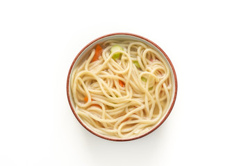 Chinese noodle or udon with vegetables and chopstick
