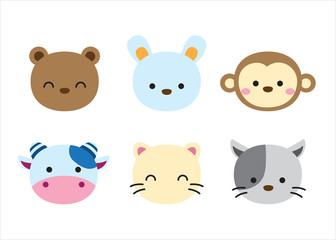 Animals characters Set  Cartoon. Vector illustration. monkey, Bunny, Bear, Dog, Cow, Cat.