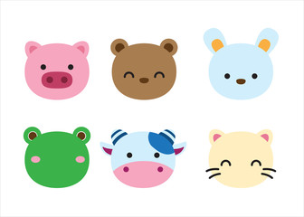 Animals characters Set  Cartoon. Vector illustration. Pig, Bunny, Bear, Frog, Cow, Cat.