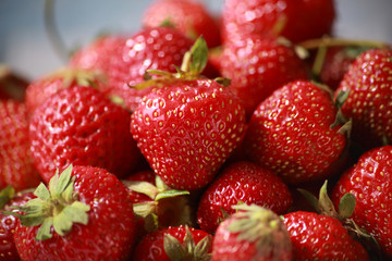 red, ripe, juicy, fragrant strawberry closeup