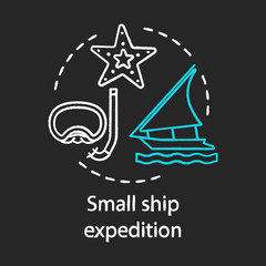 Small ship expedition chalk concept icon